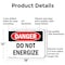 Signmission Do Not Energize Danger Sign, Aluminum, 18in W x 12in L, 2PK OS-2PACK-DS-A-1218-L-1170 - alternate 2